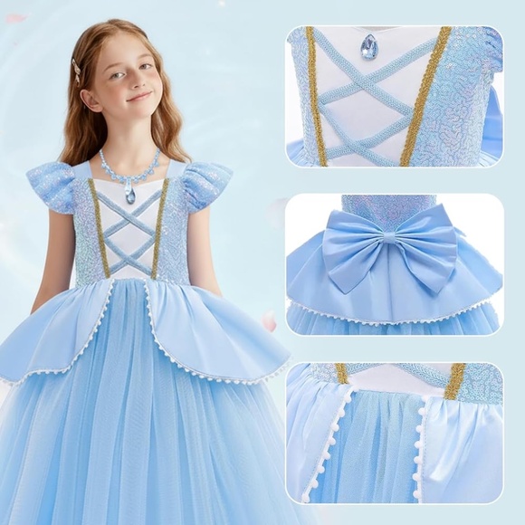 NWOT Girls Princess Cinderella Halloween Costume Dress Up Size 150 (7-8) Years - Picture 2 of 15